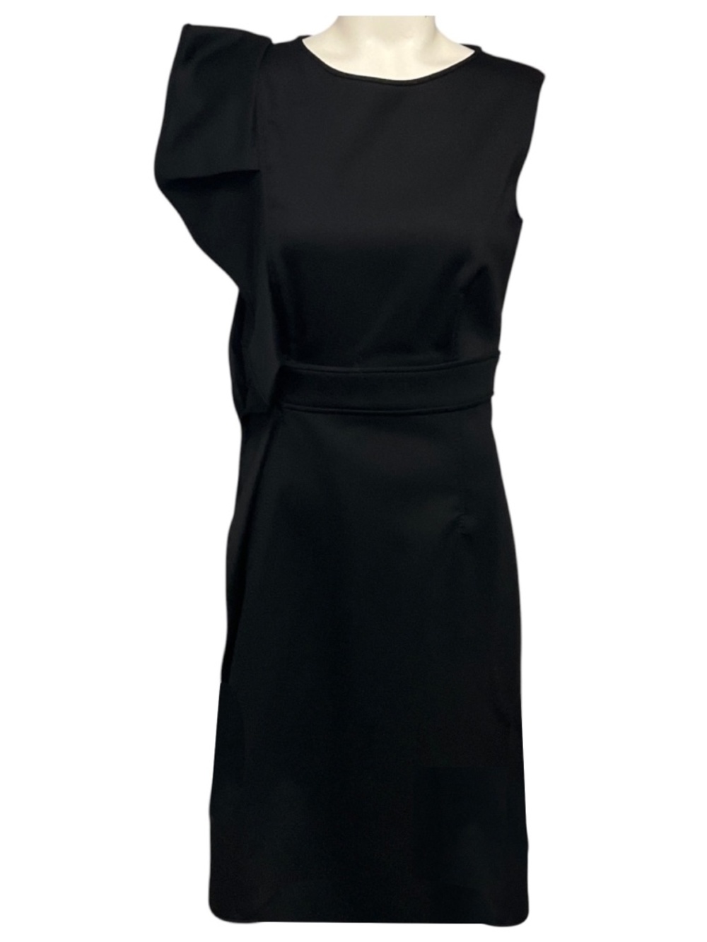 VALENTINO TECHNOCOUTURE BLACK RUFFLED NYLON STRETCH COCKTAIL DRESS